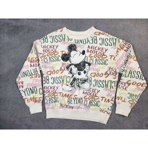 Mickey Mouse Sweater YOUTH Girls Small White All Over Print Classic Cartoon